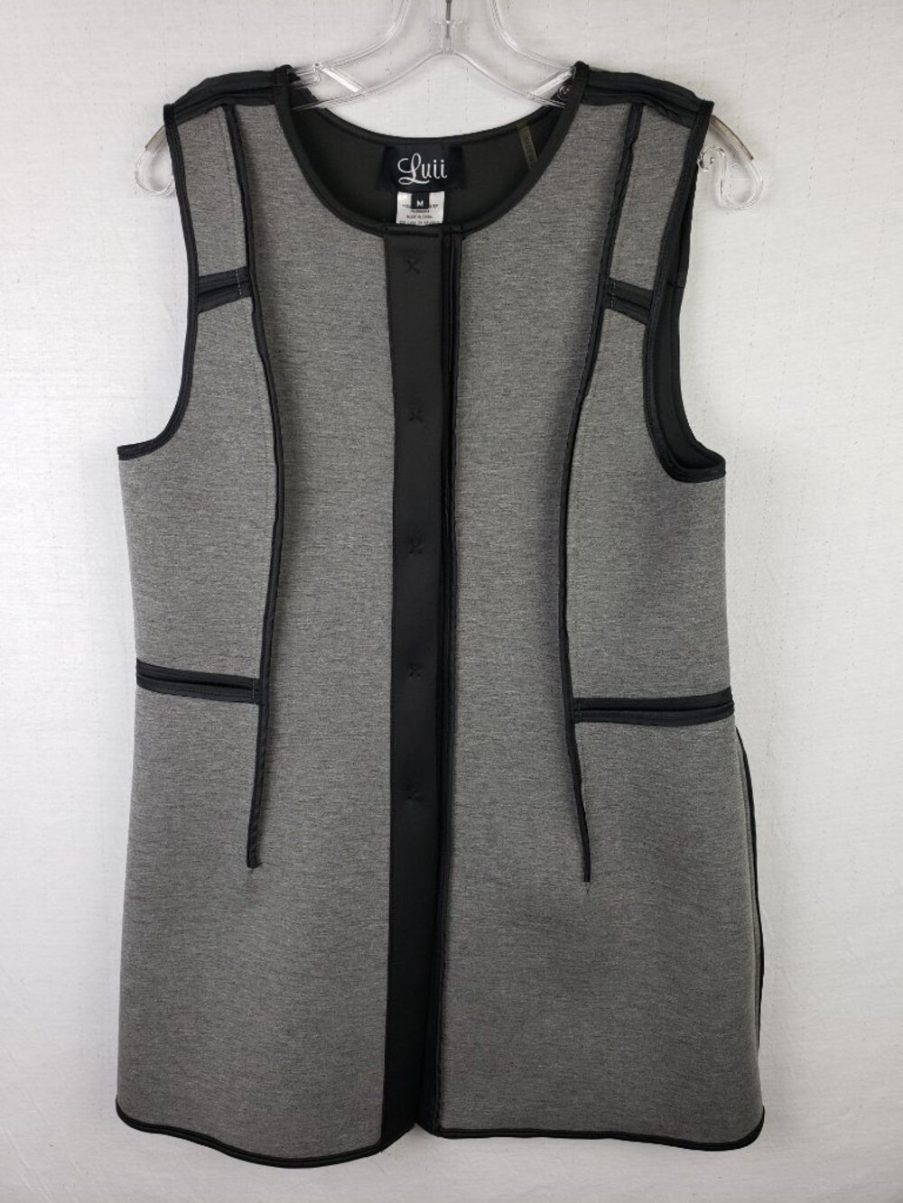 Luii Scuba Tunic Vest Jacket Snap Button Front Gray Black size M Lagenlook